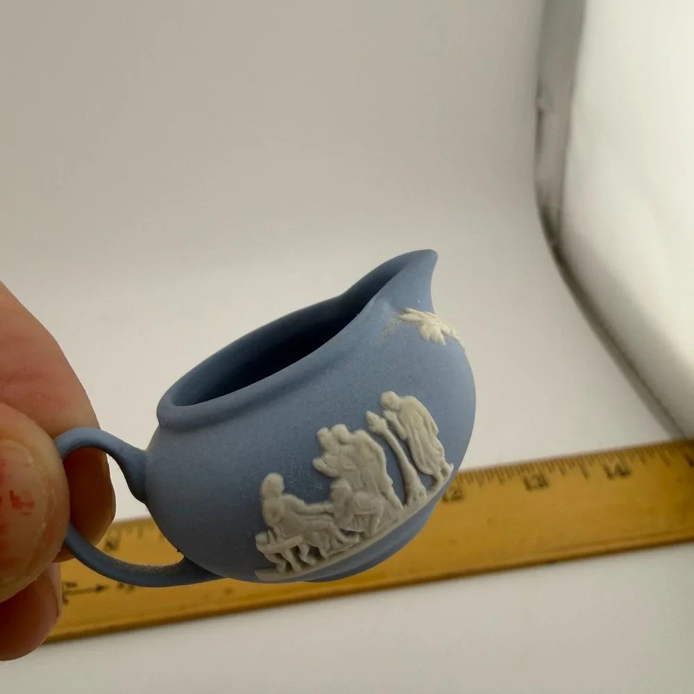Wedgwood Jasperware Miniature Cream and Sugar Set Blue White Neoclassical Set